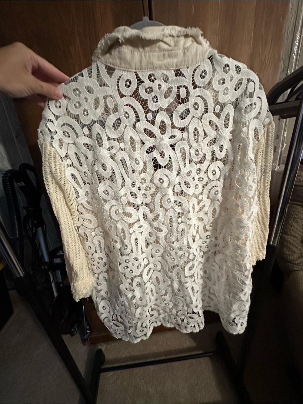Crochet Lace Knit Button-Front Cardigan - Cream - Picture 2 of 2